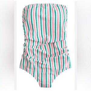 J. Crew Pink and Green Striped One Piece Swimsuit
